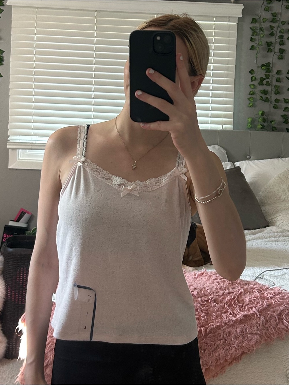 Lace-Trim Ivory Camisole Tank Top
